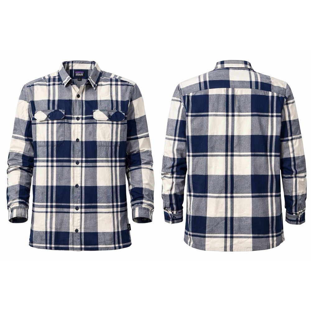 Patagonia Shirt Mens Large GRAY Blue Fjord Flannel 100% Organic FLAP POCKETS